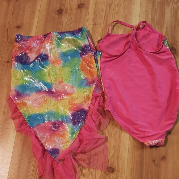 Wonder Nation Girls 7-8 & Plus Mermaid One-Piece Swimsuit and Mermaid Tail Cove - Picture 3 of 6
